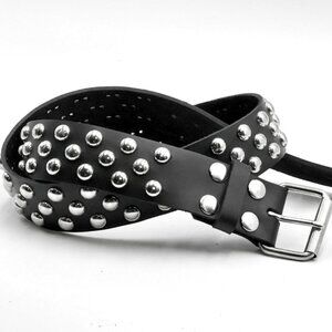 3-Row Staggered Dot Studded Punk Leather Belt by Nemesis Leather - New Deadstock